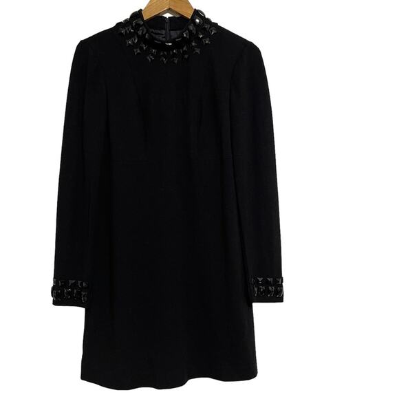 Trina Turk Black Embellished Long Sleeve Wool Blend Sheath Dress - Picture 2 of 7